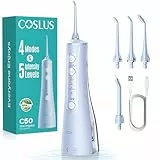 COSLUS Irrigador Bucal Inalámbrico 4 modos y 20 niveles Irrigador dental portátil para usuarios con encías sensibles y preocupados Ideal para viajes y uso doméstico con 4 boquillas