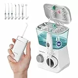 Pack de Irrigadores Dentales Aquapik: sobremesa + Mini Portátil | Recomendado por dentistas + Elimina la Placa + Cuida tus Implantes y Ortodoncia |Higiene Bucal Profunda (A. Blanco-Blanco)