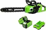 Greenworks GD40CS18K2X Motosierra a Batería, Motor sin Escobillas, Barra de 40 cm, Velocidad de Cadena 20 m/s, 3,81 kg, Autoengrasado, Protección de Retroceso, 2 de las Baterías de 40V 2Ah y Cargador