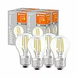 LEDVANCE Bombilla LED inteligente con tecnología Wifi, casquillo E27, regulable, blanco cálido (2700K), forma de lágrima, filamento transparente, controlable con Alexa, Google y App, paquete de 4
