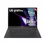 LG gram Pro 16Z90SP-A.AD88B - Portátil Ultraligero de 40.6 cm (16'), OLED, Intel Core Ultra 7, 32 GB RAM, 1TB SSD, batería hasta 24.5 h, 1,2kg, NVIDIA RTX3050, W11 Home, Negro, Teclado QWERTY Español