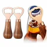 2 Piezas Abrebotellas, abrebotellas de acero inoxidable, abridor de botellas de cerveza, abrebotellas de madera natural, Abrebotellas de cerveza Portátil, para el hogar bar pub al aire libre (Dorado).