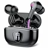 Auriculares Inalámbricos Bluetooth, Auriculares Bluetooth 5.4 con Controlador de 14,2 mm, Sonido Envolvente, 48H Cascos Inalámbricos con Reducción de Ruido, Pantalla LED, IP7 Impermeable, Negro