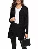 Irevial Cardigan Mujer Largo Elegante Chaqueta de Punto Manga Larga Ligero Rebecas Larga Casual Cárdigan con Bolsillos para Primavera Verano Negro, S