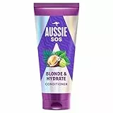Aussie SOS Blonde & Hydrate Acondicionador 200ml Para Pelo Decolorado, Con Mechas Y Canas. Desenreda Y Suaviza Mientras Proporciona Hidratación Al Cabello Rubio Y Canoso Propenso A La Sequedad