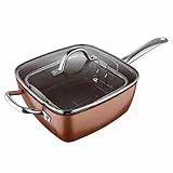 San Ignacio Optimum Copper | Sartén Antiadherente Cuadrada de 24 cm con Cesta de Freír | 5 funciones en 1 | Fabricada con Aluminio Prensado | Revestimiento Multiclad | Todo Tipo de Cocinas