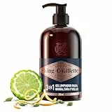 King C. Gillette Gel 3 en 1 para Barba, Rostro y Pelo Hombre con Agua de Coco, Aceite de Argán y Aceite de Aguacate, Limpia e Hidrata, Aroma Refrescante, Cuidado de La Barba, 350 ml