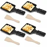 Mini set de 4 sartenes para raclette, raclette Cecotec de queso, con 4 espátulas de madera para la parrilla eléctrica universal, ideal para asar queso, huevos, etc