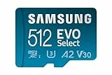 Samsung EVO Select (2024) Tarjeta microSD + Adaptador SD, 512 GB, Tarjeta de Memoria para Smartphone y Tablet, UHS-I U3, 4K UHD, Full HD, Lectura 160 MB/s, MB-ME512SA/EU