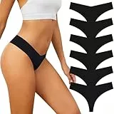 Adorel Ropa Interior Sin Costuras Tangas Bragas Cómodas para Mujer Pack de 6 Negro S