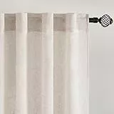 MIULEE Juego de Cortinas de Lino Translúcido de Dos Piezas Cortinas Modernas para Dos Puertas de Balcón Cortinas para Salón Dormitorio 2 Piezas Lino Natural Blanco 260x140cm (HxL)