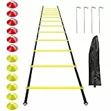 Gvolatee Accesorios de Entrenamiento de fútbol Escalera de coordinación Escalera de Entrenamiento, escaleras de coordinación con 12 Conos 4 Postes Juego de Entrenamiento de fútbol