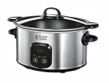 Russell Hobbs Olla de Cocción Lenta Maxicook - Capacidad 6 L, 8 Raciones, 3 Temperaturas, Temporizador Digital, Cazuela de Aluminio, Revestimiento Antiadherente, Tapa de Cristal, Plata - 22750-56