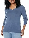 Amazon Essentials Jersey Ligero de Manga Larga con Cuello en V y Corte Estándar (Disponible en Tallas Grandes) Mujer, Azul Mezcla, L