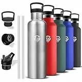 Grsta Botella Agua Acero Inoxidable, Botella Termica 1 litro, Cantimplora con Pajita, A Prueba de Fugas, Cantimplora Acero Inoxidable, Doble Aislamiento, Termo para Senderismo, Running, Deportiva