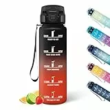 HoneyHolly Botella Agua, 1L, Marcador de Tiempo, Portátil, Water Bottle, Reutilizable, Botella Agua Gimnasio, A Prueba de Fugas, Cantimplora para Gimnasio, Ciclismo, Oficina y Exteriores