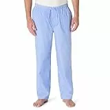 Amazon Essentials Pantalón de Pijama Tejido de Corte Recto con Bolsillos Hombre, Azul Claro Rayas, L