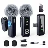 YEJATA - Micrófono inalámbrico con pantalla digital de batería, cancelación de ruido omnidireccional de 360°, alcance de 30 m, pinza giratoria, para iPhone 15/16, Android, PC, iPad y tableta