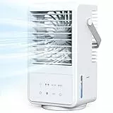 Aire Acondicionado Portatil, Enfriador de Aire Silencioso Aire acondicionado Móvil Refrigerador de Aire USB Ventilador, 3 Velocidades y 3 Spray, Temporizador de 2/4H, Luz Colorida