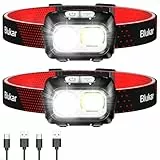 Blukar Linterna Frontal,[2 Piezas] Superbrillantes Linterna Cabeza LED Recargables con Sensor de Movimiento y Ajustable Ángulo, 8 Modos (con Luz Roja) para Camping, Correr, Bicicleta etc-Negro