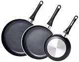 Amazon Basics Set de sartenes antiadherentes, 3 Unidads - 20 cm, 25 cm y 30 cm, Negro