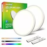 DetarZinLED Ø30CM 2 Pack Plafon LED Techo RGB 24W, Regulable Lámpara de Techo con Mando a Distancia Ø30CM, 2700LM 3000K-6500K lampara techo dormitorio, Para Salón Cocina Baño, IP44 Impermeable