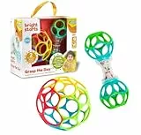 Bright Starts, Set de Regalo Grasp the Day, Oball de Fácil Agarre, Pack de 2 Juguetes con Pelota y Sonajero, Sin BPA, Unisex, Desde Recién Nacidos en Adelante