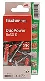 fischer - Duopower 6x30 Con Tornillo - 12U, Tacos para pared multimaterial, sirven para Colgar Bicicletas, Cuadros, Armarios, Soportes de Televisión, Estanterías, Muebles.