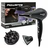 Rowenta Signature Pro CV7840 - Secador de pelo profesional, motor AC de 2200W, función Iónica, 2 Velocidades y 3 Ajustes de temperatura con boquillas concentradoras y difusor, Color Negro