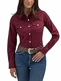 Wrangler Camiseta Retro con Botones para Mujer, Estilo Occidental, Estilo Retro (1 Unidad), Vino, XL