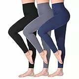 SINOPHANT Mallas Deporte Mujer de Cintura Alta, Leggins de Control de Abdomen Opacas, Elásticas, Leggings Mujer Vestir, Suaves como la Mantequilla L-XL 3 Piezas Negro/Azul Marino/Gris