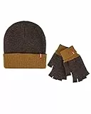 Levi's Juego de gorro de invierno cálido reversible para hombre con guantes sin dedos, Beige Bronceado, talla única