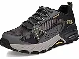 Skechers MAX PROTECT, Zapatillas para caminar para Hombre, Black Leather/Synthetic/Mesh/Charcoal Trim, 42 EU