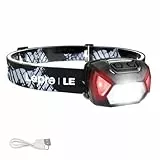 Lepro Linterna Frontal LED Recargable 2000lux, Linterna Cabeza USB Recargable D500, 6 Modos de Luz con Luz Rojo, Impermeable IPX4, Luz Frontal Cabeza para Correr, Camping, Excursión, Pesca