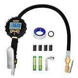 AUTDER Medidor de Presión de Neumáticos Digital con Pantalla LCD, 250 PSI, Inflador 3-en-1, Manguera de Goma Resistente y Acople Rápido – Para Coches, Camiones, Motocicletas, Bicicletas, Amarillo