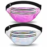Flintronic 2PCS Riñonera Mujer Moda Impermeable, Bolsa de Cinturón Moda Cuero PU, Riñonera Deportiva Viaje Marcha Brillante, para Mujeres Hombres Turismo Deportivo-Plata+Marado