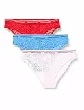 Tommy Hilfiger Pack de 3 Braguitas Tipo Bikini con Encaje para Mujer, Multicolor (Fierce Red/Blue Spell/Pearly Pink), XL