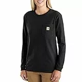Carhartt Pocket T-shirt de manga larga, Loose Fit, tejido grueso Para Mujer, Negro, S