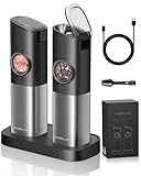 FORLIM Juego de Molinillo de Sal y Pimienta Eléctrico, con base recargable, molinillo sal automático con grosor ajustable, para cocina y barbacoa, Pack de 2(Negro)