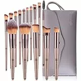HEYMKGO Pinceles Maquillaje, 15 piezas Brochas de Maquillaje Profesional con Estuche de Piel, Set Brocha Maquillaje Champán Gold Juego Makeup Brushes Kit Brochas para Fundación Polvo Rubor Corrector