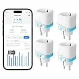 Meross Enchufe Inteligente con Monitor de Energía 16A con Mide el Consumo, WiFi Enchufe con Control Remoto y por Voz, Temporizador, Smart Plug Compatible con Alexa, Google Home y SmartThings, 4 Piezas
