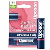 Liposan Caring Beauty Lip and Cheek Nude Pink, bálsamo de labios y colorete en barra tono rosa nude, protector labial en stick 3 en 1 para un look sencillo, 1 x 4,8 g