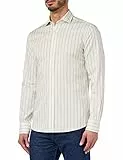 Hackett London Wide Pin Stripe Camisa, White/Tan, XL para Hombre