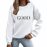 Genérico Sudaderas Mujer Manga Larga Cuello Redondo con Estampado de Letras Sudadera sin Capucha Amplio Básico Chic Modernos Deportes Mujer Top Sudadera Informal de Manga Blanco L
