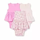 Amazon Essentials Vestidos Tipo Body sin Mangas Bebé Niña, Pack de 3, Manzanas/Rosa, 18 meses