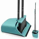 JEHONN Recogedor Plegable y Escoba de Mango Largo de 137 cm, Cepillo Barrer y Recogedor Vertical con Peine Dientes para Interior Casa Cocina Vestíbulo Jardín Oficina Habitación (Gris Verde) ﻿