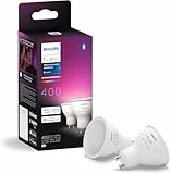 Philips Hue - Bombilla LED Inteligente, GU10, Luz Blanca y de Colores, 4.2W 400 lúmens, Compatible con Alexa y Google Home - Pack de 2 Bombillas LED inteligentes
