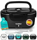 TRAVELISIMO Fiambrera Electrica 80W Taper Electrico para Comida 1,5L Fiambrera Termica 3 en 1 12V/24V/220V - Lonchera Termica Para Coche y Camión, Marmita Electrica en Acero Inoxidable