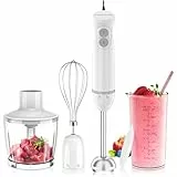 Bonsenkitchen Batidora de mano, Batidora de Inmersión Eléctrica de Acero Inoxidable de 1000 W, 2 Velocidades Variables, con Picadora, vaso Medidor y Batidor, para Papillas, Sopas, Batidos y Purés