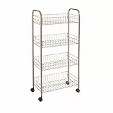 Metaltex ASCONA COPPER - Carro Multiuso con Ruedas. 4 Cestas. Color COBRE. 85x42x26 cm
